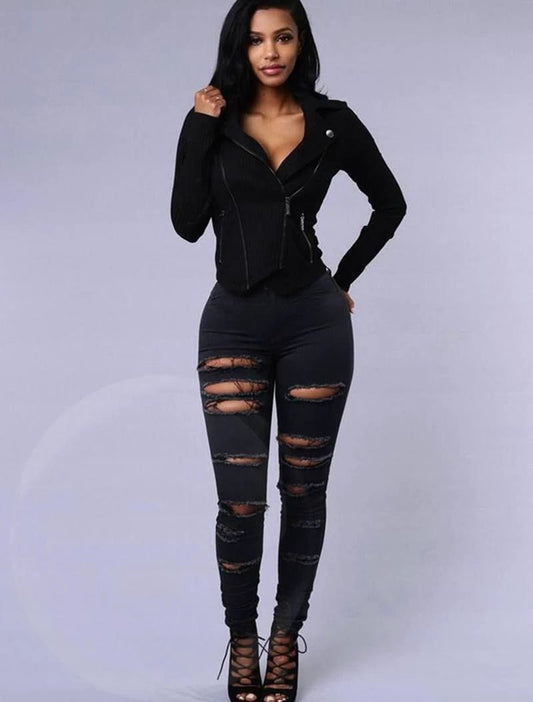 Mandotos SlimFit women's slimming stretch leggings with trendy rips, form-fitting and stylish for casual wear.