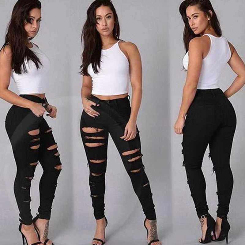 SlimFit Women's Slimming Stretch Leggings with Trendy Rips - MANDOTOS