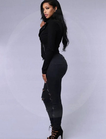 SlimFit Women's Slimming Stretch Leggings with Trendy Rips - MANDOTOS