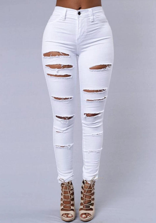 Mandotos SlimFit women's slimming stretch leggings with trendy rips, showcasing a fitted design and stylish ripped details.