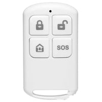 Wireless GSM store door and window anti-theft alarm by MANDOTOS, with sensors and control panel for security monitoring.