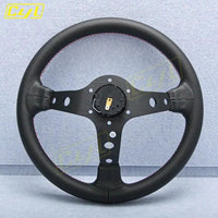 Mandotos sports leather steering wheel with ergonomic grip and stylish design for enhanced driving experience.