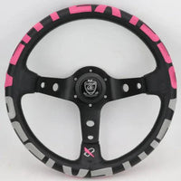 Mandotos sports leather steering wheel with textured grip and black finish, designed for enhanced driving performance.