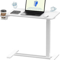 Mandotos standing scroll side table with hidden wheels, height-adjustable bed table, featuring a stylish design and functional surface.