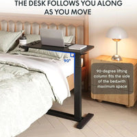 Mandotos standing scroll side table with hidden wheels, height-adjustable bed table, featuring a decorative scroll design and versatile use