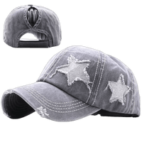 Mandotos star denim baseball cap with adjustable strap, featuring a front star design and classic curved brim.