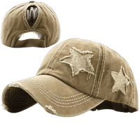Mandotos star denim baseball cap featuring a classic design with embroidered star detail and adjustable strap.