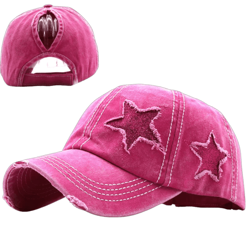 Mandotos Star Denim Baseball Cap featuring a star design, adjustable strap, and classic casual style.