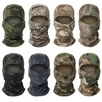 Mandotos Stealth Ops Camo Face Mask with black and green camouflage pattern, designed for outdoor and tactical use.