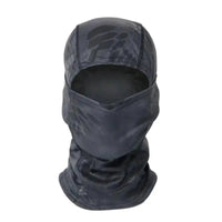 Mandotos Stealth Ops Camo Face Mask with camouflage pattern, breathable fabric, and adjustable fit for outdoor activities and tactical use.