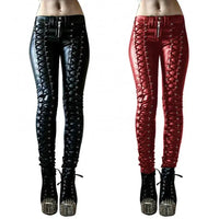 Mandotos steampunk leather skinny pants featuring fitted design, detailed leather texture, and unique steampunk-inspired style.
