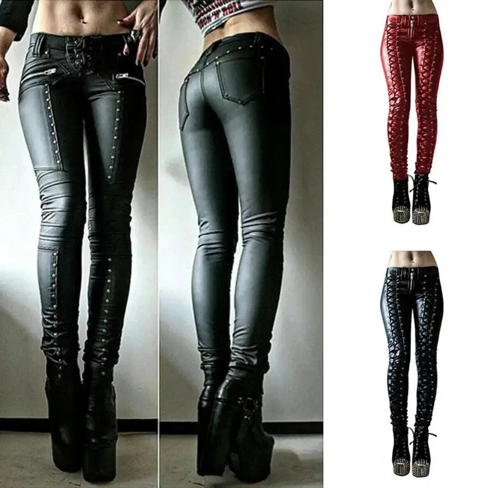 Steampunk Leather Skinny Pants - MANDOTOS