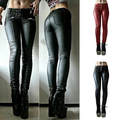 Steampunk Leather Skinny Pants - MANDOTOS