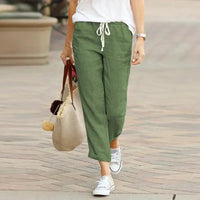 Mandotos Summer Elegance drawstring trousers in lightweight fabric, featuring a relaxed fit and stylish design for warm weather wear.