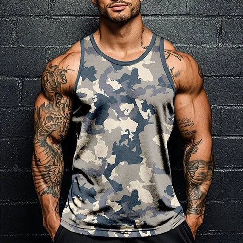 Summer Men Classic Camo Print Fitness Tank Top Gym Sports Loose Breathable Soft Sleeveless Top Fashion Simple Men's Vest Tee MANDOTOS