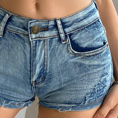 2025 Summer Vibe Women's High-Waisted Sexy Denim Shorts with Button Detail - MANDOTOS
