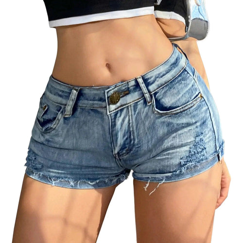 2025 Summer Vibe Women's High-Waisted Sexy Denim Shorts with Button Detail - MANDOTOS