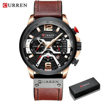 Mandotos Tactical Elegance leather watch with black dial and metal case, featuring a leather strap and minimalist design.