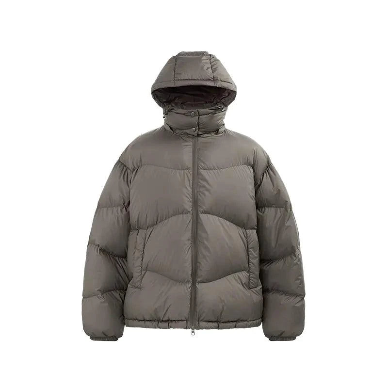 Mandotos thin and portable puff down jacket with solid color and hood, lightweight for easy wear and travel.