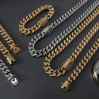 Mandotos TOSOKO 18K gold plated Cuban chain set with zircon stones, featuring a bold, stylish jewelry design.