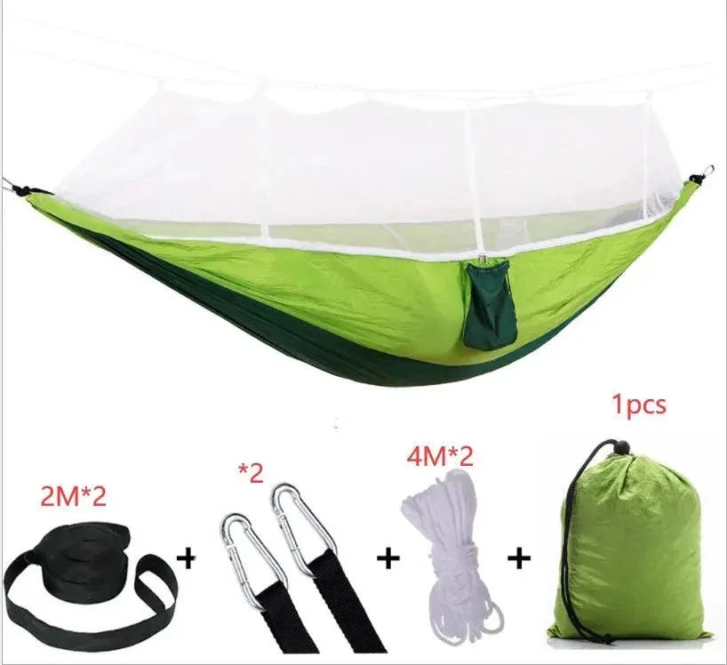 Mandotos Traveler's Mosquito-Free Hammock with netting, lightweight camping hammock for outdoor relaxation and insect protection