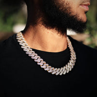 Mandotos triple row diamond gold Cuban chain featuring sparkling diamonds and a bold, luxurious design.