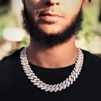 Mandotos triple row diamond gold Cuban chain with sparkling diamonds and bold links, showcasing luxurious jewelry craftsmanship.