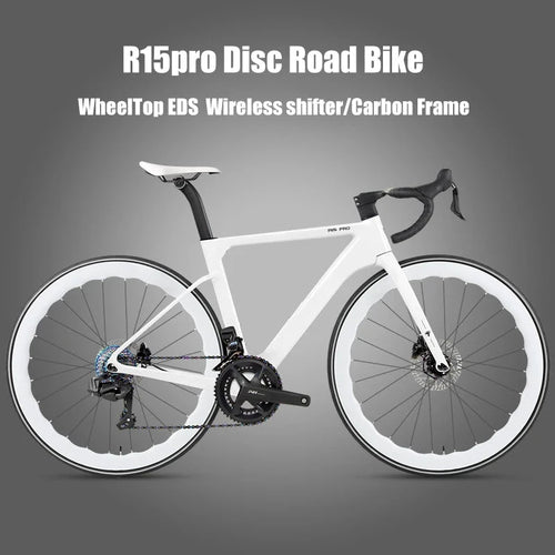 Mandotos Twitter 700x25C carbon road bicycle with wireless hydraulic disc brakes, 50mm carbon wheel, and EDS TX 24S shifter.
