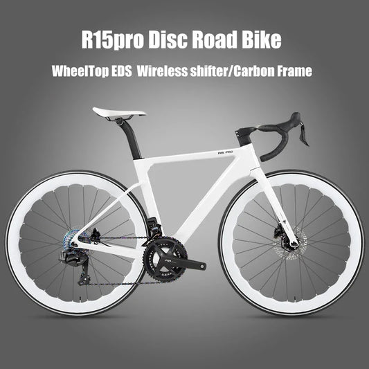 Mandotos Twitter 700x25C carbon road bicycle with wireless hydraulic disc brakes, 50mm carbon wheel, and EDS TX 24S shifter.