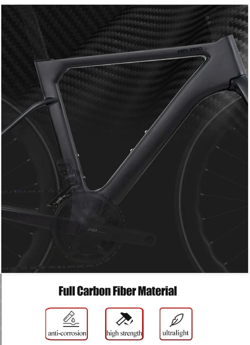 Mandotos Twitter 700x25C carbon road bicycle with hydraulic disc brakes, 50mm carbon wheels, wireless shifting, and race-ready design.