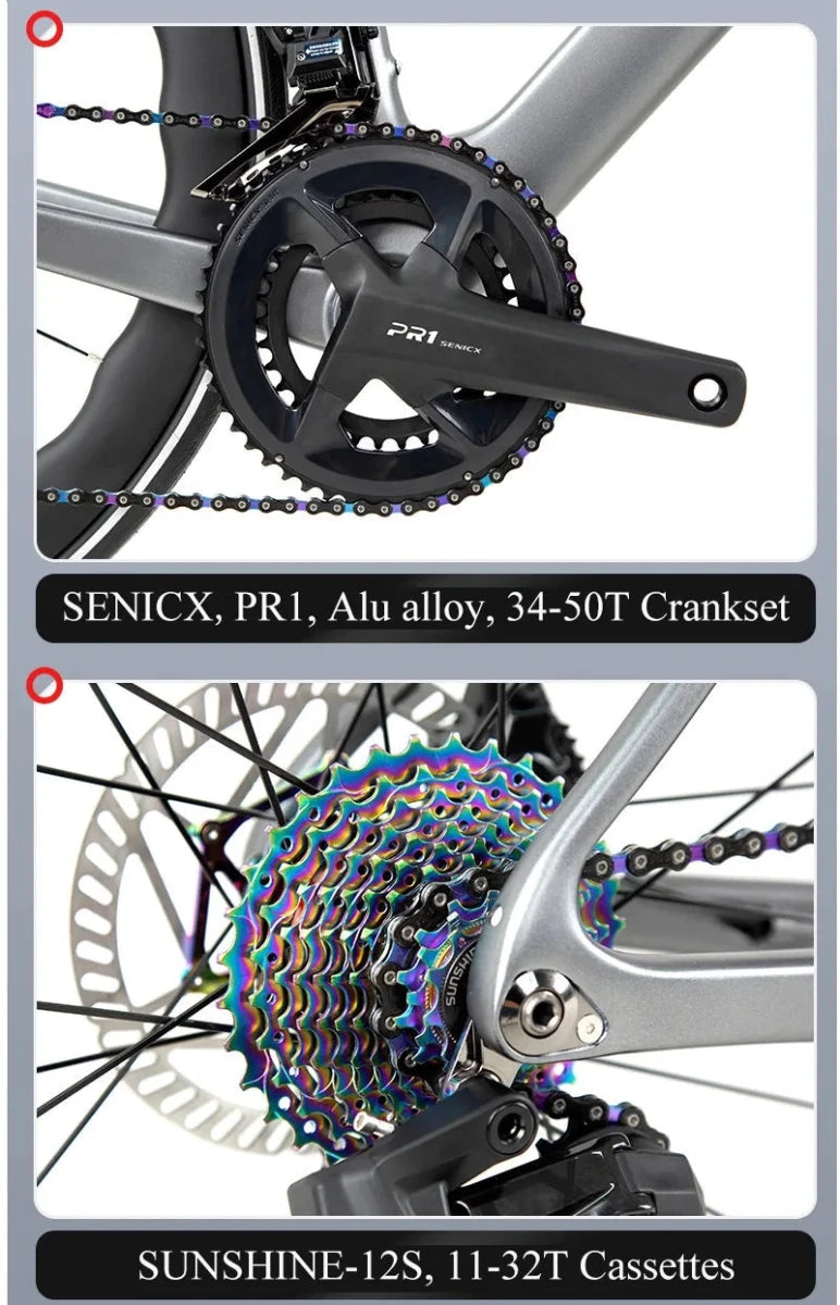 TWITTER 700X25C Carbon Road Bicycle Wireless Men's Hydraulic Disc Racing Bike With WheelTop EDS TX 24S Shifter 50mm Carbon Wheel MANDOTOS