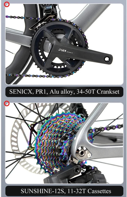 TWITTER 700X25C Carbon Road Bicycle Wireless Men's Hydraulic Disc Racing Bike With WheelTop EDS TX 24S Shifter 50mm Carbon Wheel MANDOTOS