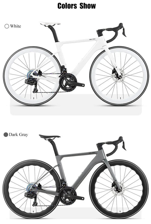 Mandotos Twitter 700x25C carbon road bicycle with hydraulic disc brakes, wireless shifter, 50mm carbon wheels, and sleek racing design.
