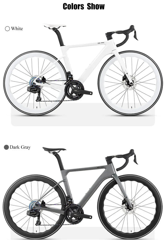 Mandotos Twitter 700x25C carbon road bicycle with hydraulic disc brakes, wireless shifter, 50mm carbon wheels, and sleek racing design.