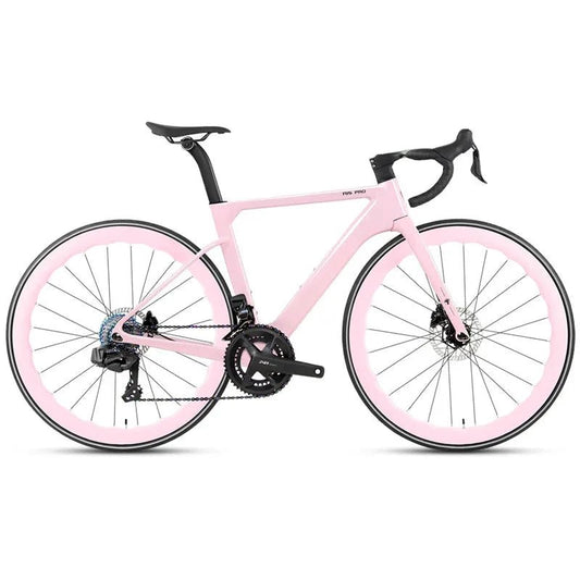 Mandotos Twitter 700x25c carbon road bicycle with hydraulic disc brakes, wireless shifter, 50mm carbon wheel, and lightweight racing design.