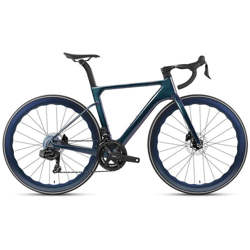 Mandotos Twitter 700x25C carbon road bicycle with hydraulic disc brakes, 50mm carbon wheels, wireless shifter, and racing design