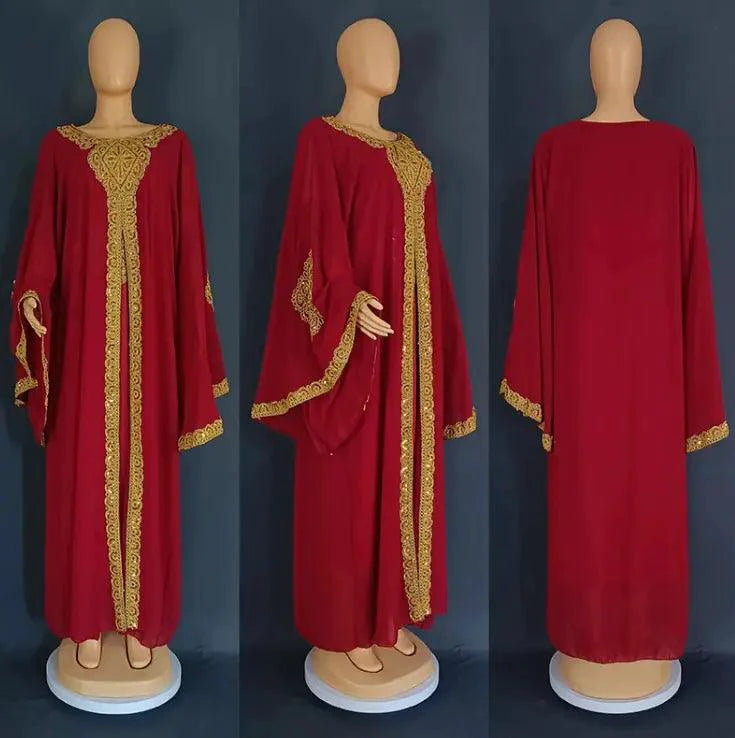 Two Piece Set Gold Kaftan Abaya Dress - MANDOTOS