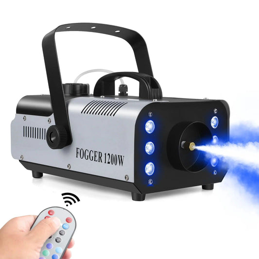 U'King 1200W Fog Machine 6LEDs Remote Fogger Ejector Disco Colorful Smoke Machine DJ Christmas Party Effects Stage Light - MANDOTOS