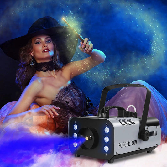U'King 1200W Fog Machine 6LEDs Remote Fogger Ejector Disco Colorful Smoke Machine DJ Christmas Party Effects Stage Light - MANDOTOS