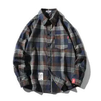 Mandotos unisex checkered long sleeve shirt featuring a classic pattern, button-up front, and collar in casual style.