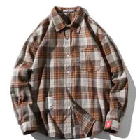 Unisex checkered long sleeve shirt by MANDOTOS featuring a classic pattern and button-up front, ideal for casual wear.