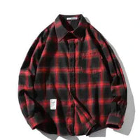 Unisex checkered long sleeve shirt by MANDOTOS featuring a classic pattern, button-up front, and collar in vibrant colors.