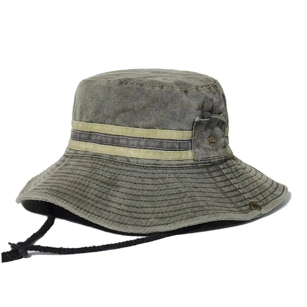 Mandotos unisex summer outdoor hat with wide brim, breathable fabric, and adjustable strap for sun protection and comfort.