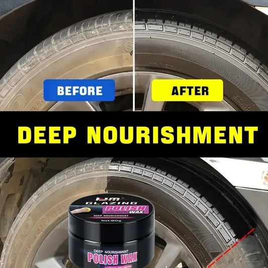 Mandotos universal leather and plastic repair polishing wax for automotive interior, showing application on a car dashboard and seats