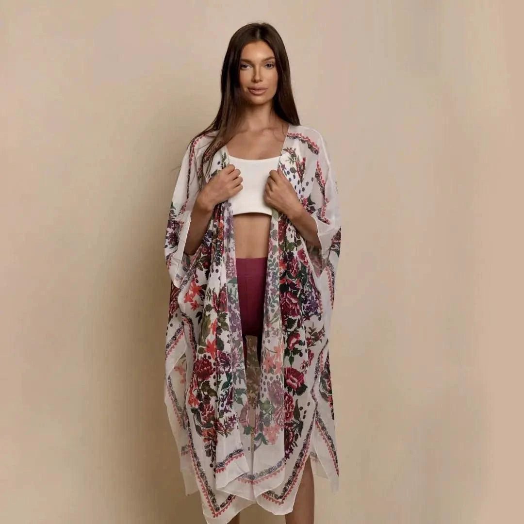Mandotos Urban Blossom Kimono featuring floral pattern, lightweight fabric, and relaxed fit, perfect for casual or layered wear.