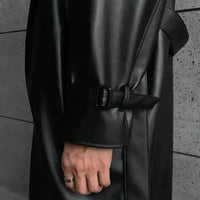 Urban Edge men's faux leather jacket by MANDOTOS, featuring a stylish black design with a classic collar and zip front.
