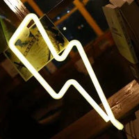 Mandotos USB and battery-powered LED neon lightning sign with vibrant glowing lightning bolt design.