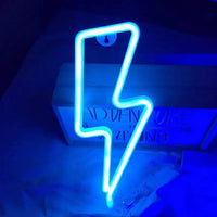 Mandotos USB and battery-powered LED neon lightning sign with vibrant glowing lightning bolt design.