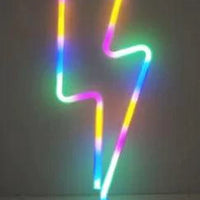 Mandotos USB and battery-powered LED neon lightning sign with bright, colorful lightning bolt design for decorative lighting.
