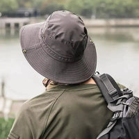 Mandotos Ventilated Explorer's Fedora in neutral color, featuring a wide brim and breathable design for outdoor sun protection.